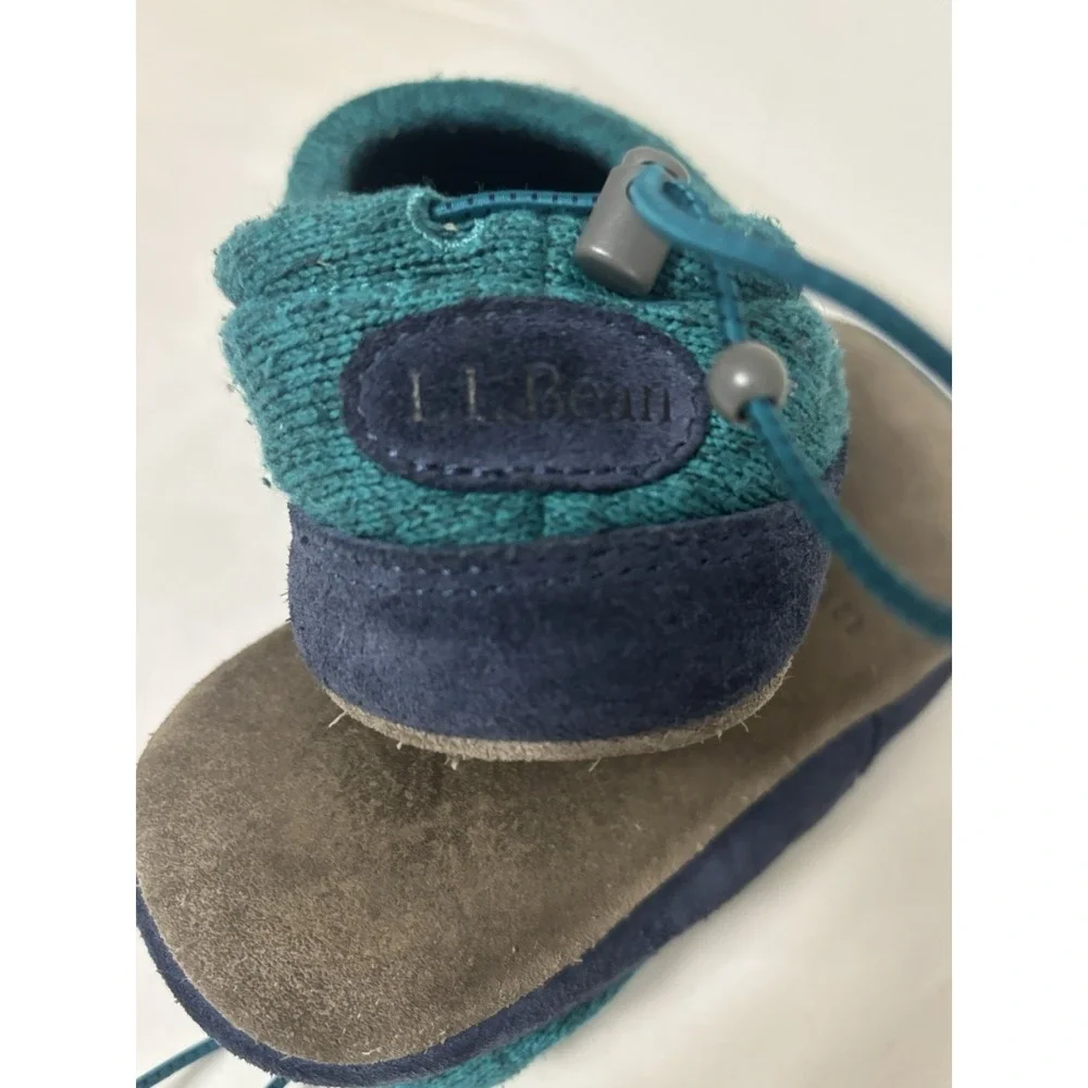 L.L. Bean Sweater Fleece Slippers Kids 5-6 Blue S'mores Motif Embroidered